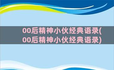 00后精神小伙经典语录(00后精神小伙经典语录)