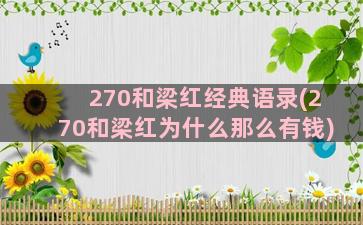 270和梁红经典语录(270和梁红为什么那么有钱)