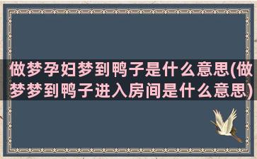 做梦孕妇梦到鸭子是什么意思(做梦梦到鸭子进入房间是什么意思)