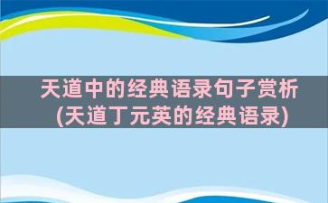 天道中的经典语录句子赏析(天道丁元英的经典语录)