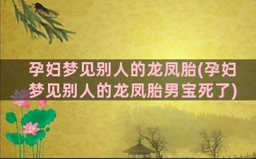 孕妇梦见别人的龙凤胎(孕妇梦见别人的龙凤胎男宝死了)