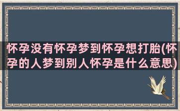 怀孕没有怀孕梦到怀孕想打胎(怀孕的人梦到别人怀孕是什么意思)