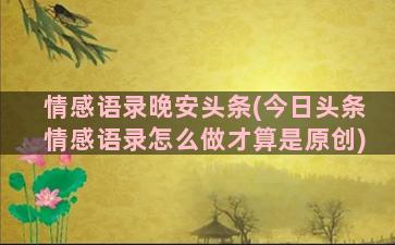 情感语录晚安头条(今日头条情感语录怎么做才算是原创)