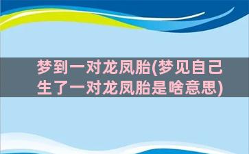 梦到一对龙凤胎(梦见自己生了一对龙凤胎是啥意思)