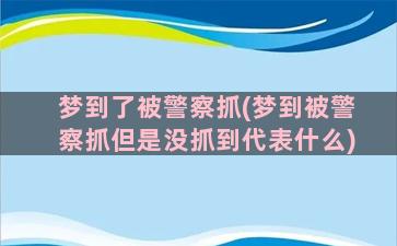 梦到了被警察抓(梦到被警察抓但是没抓到代表什么)