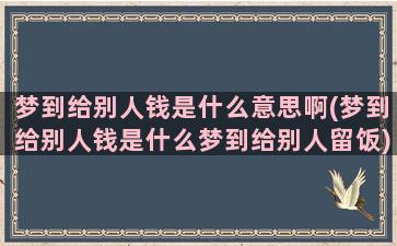 梦到给别人钱是什么意思啊(梦到给别人钱是什么梦到给别人留饭)