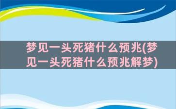 梦见一头死猪什么预兆(梦见一头死猪什么预兆解梦)